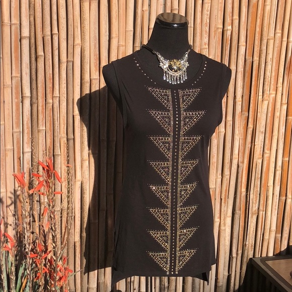 Boho Tops - 3/$25 Gold Silver Aztec Stud Black Stretch Tank M